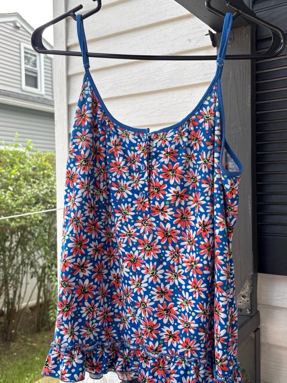 Blue Floral Ruffle Cami Tank